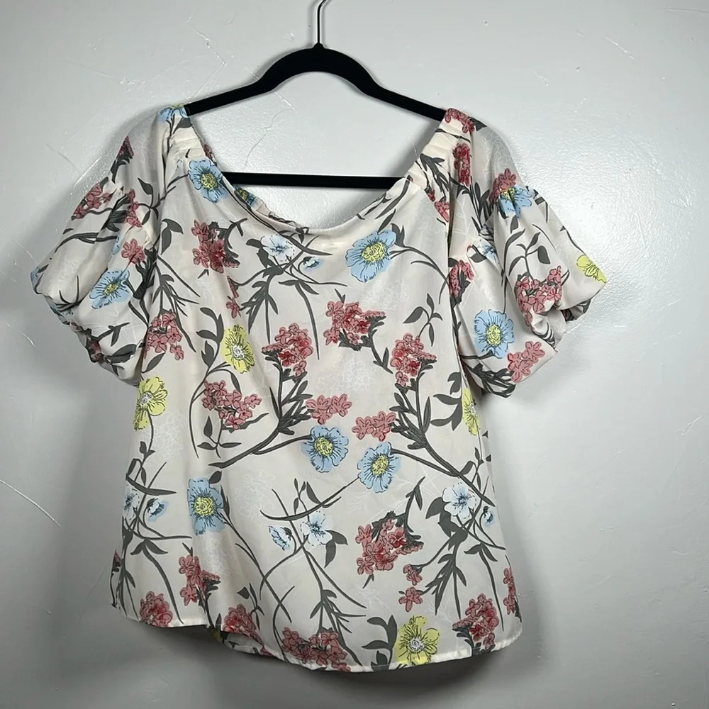 Entro Shirt Top Blouse Size Small Floral Boho Balloon Sleeves Off Shoulder